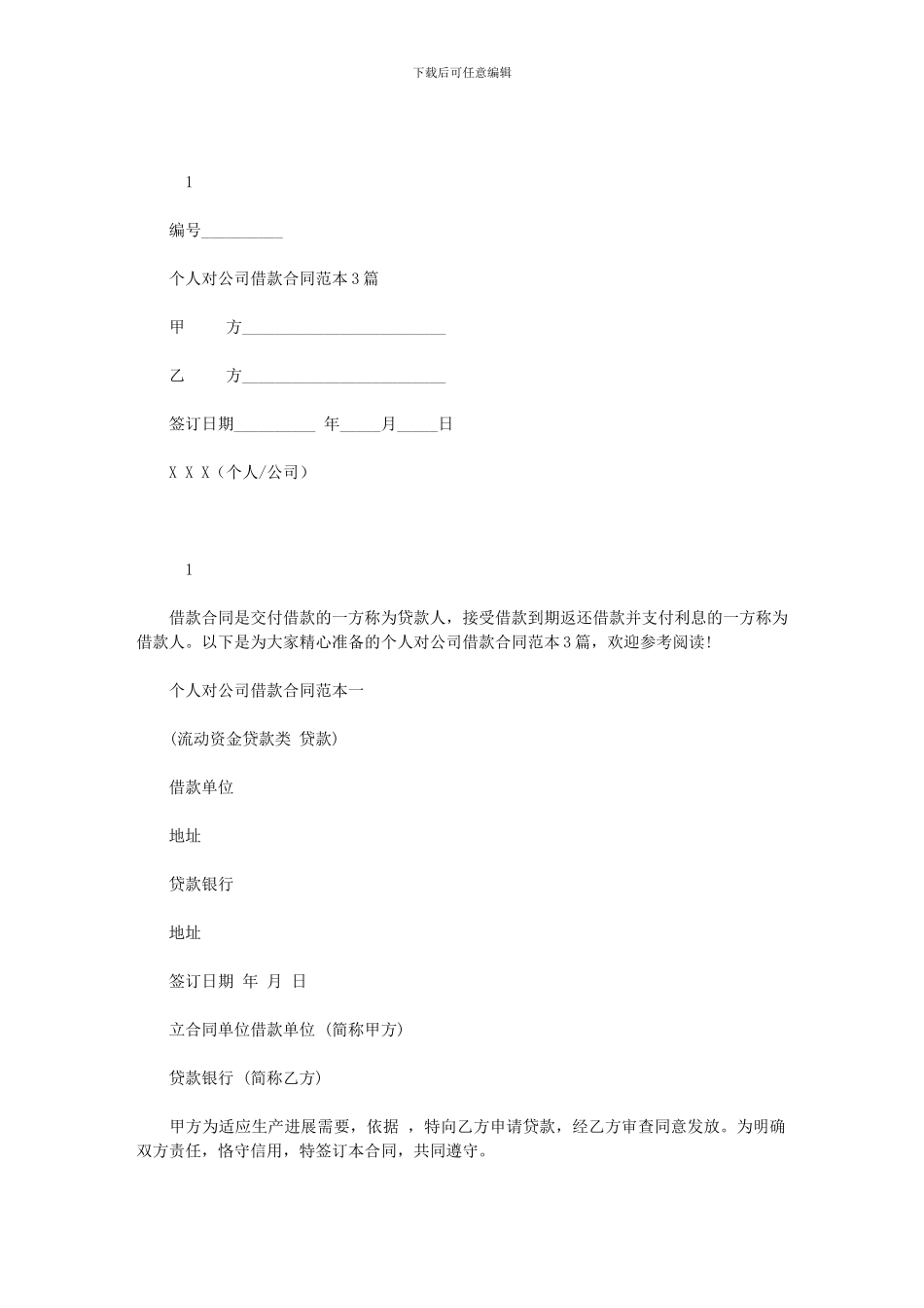2024年个人对公司借款合同范本_第1页