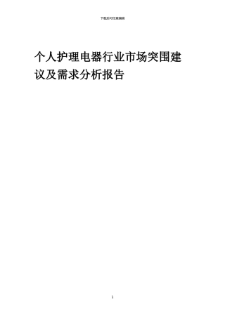 2024年个人护理电器行业市场突围建议及需求分析报告