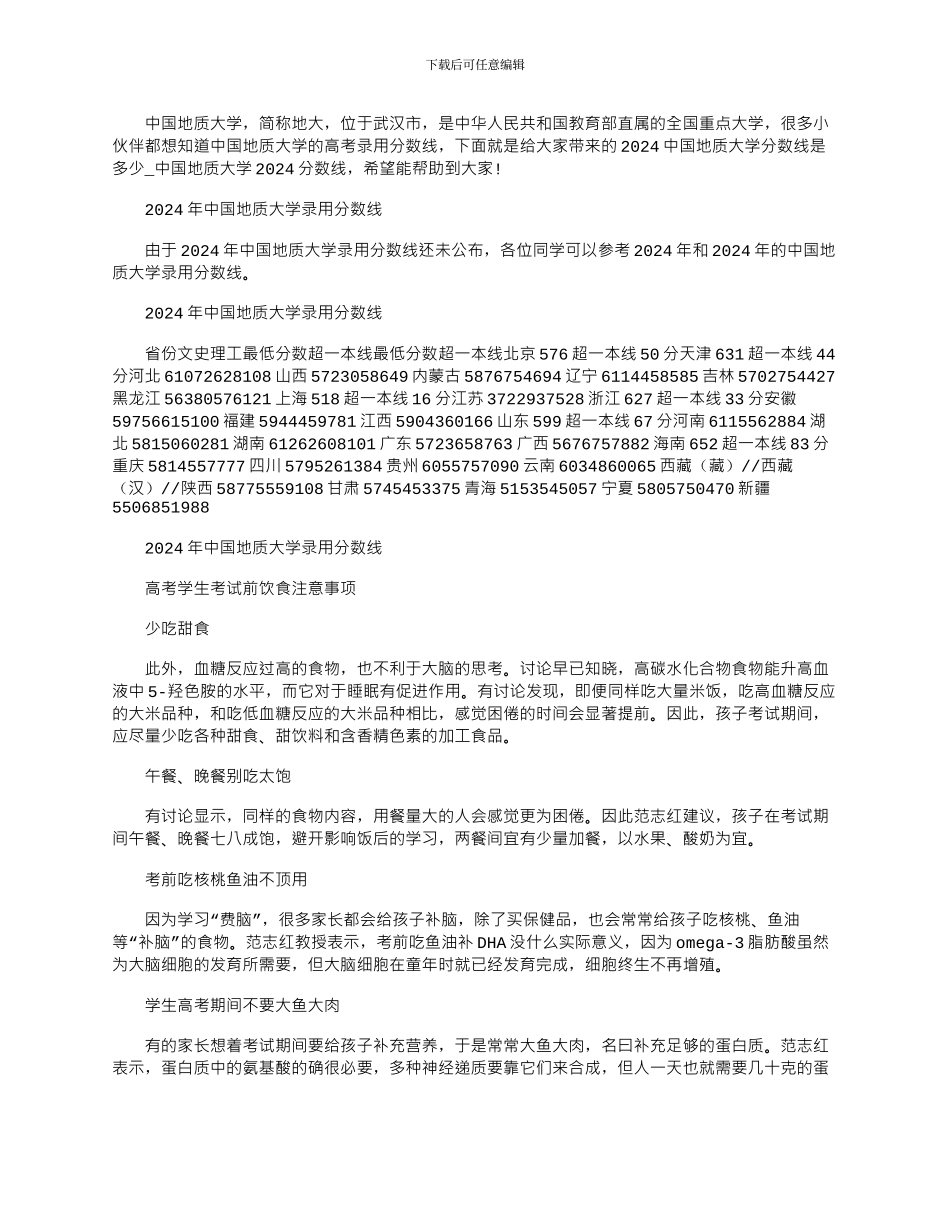 2024年中国地质大学分数线是多少_第1页