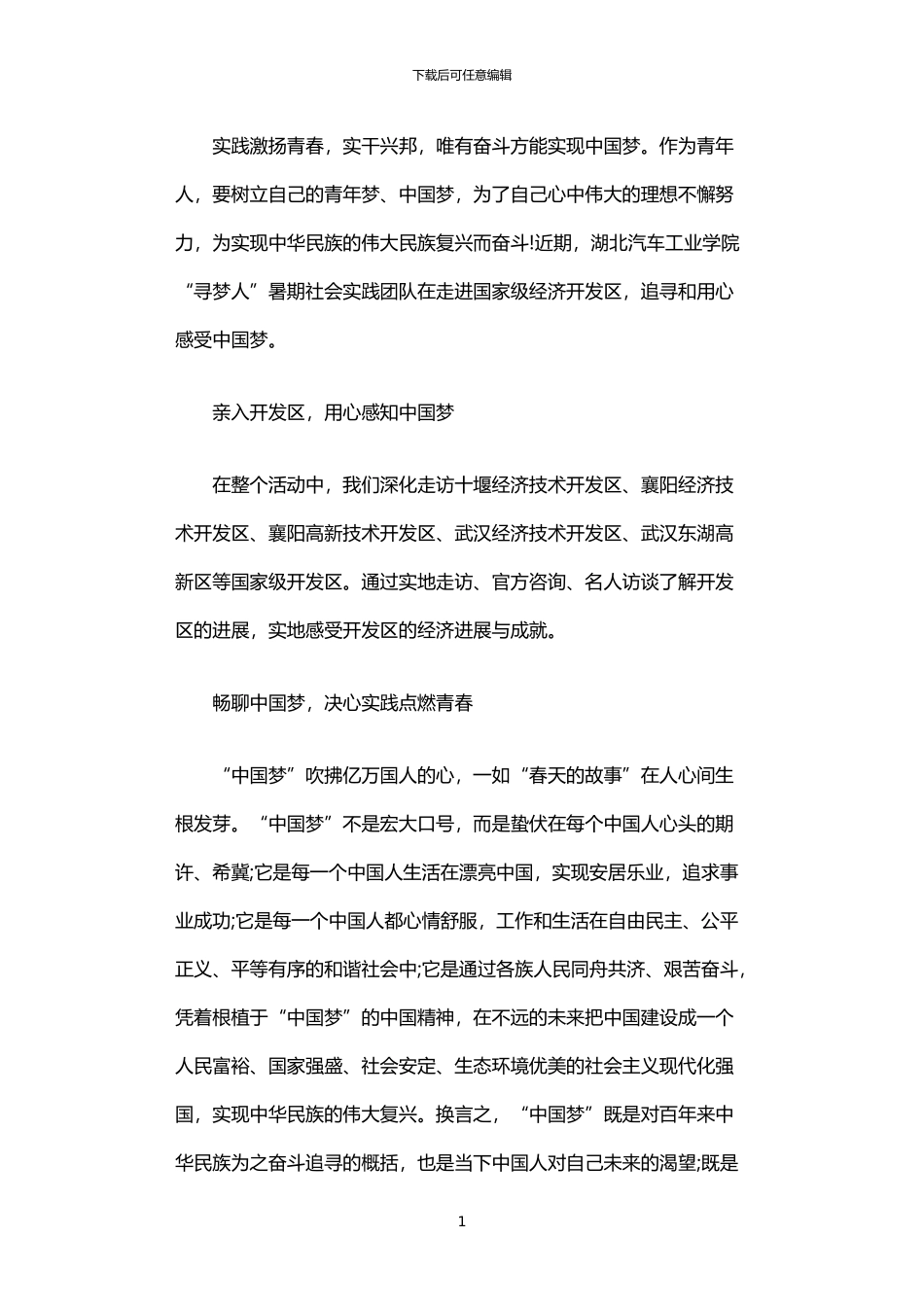 2024年中国梦实践报告范文_第1页