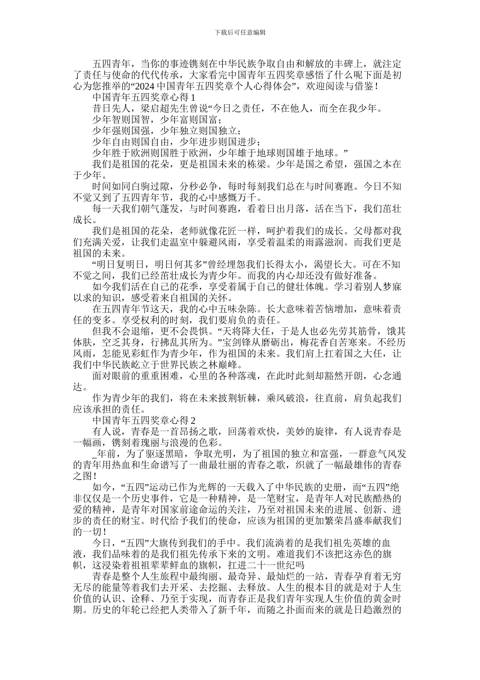 2024年中国青年五四奖章个人心得体会五篇_第1页