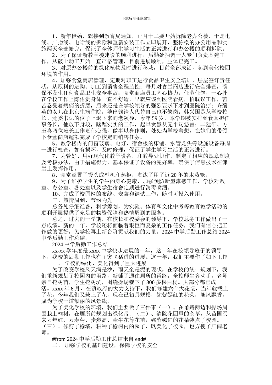 2024年中学后勤工作总结_第3页