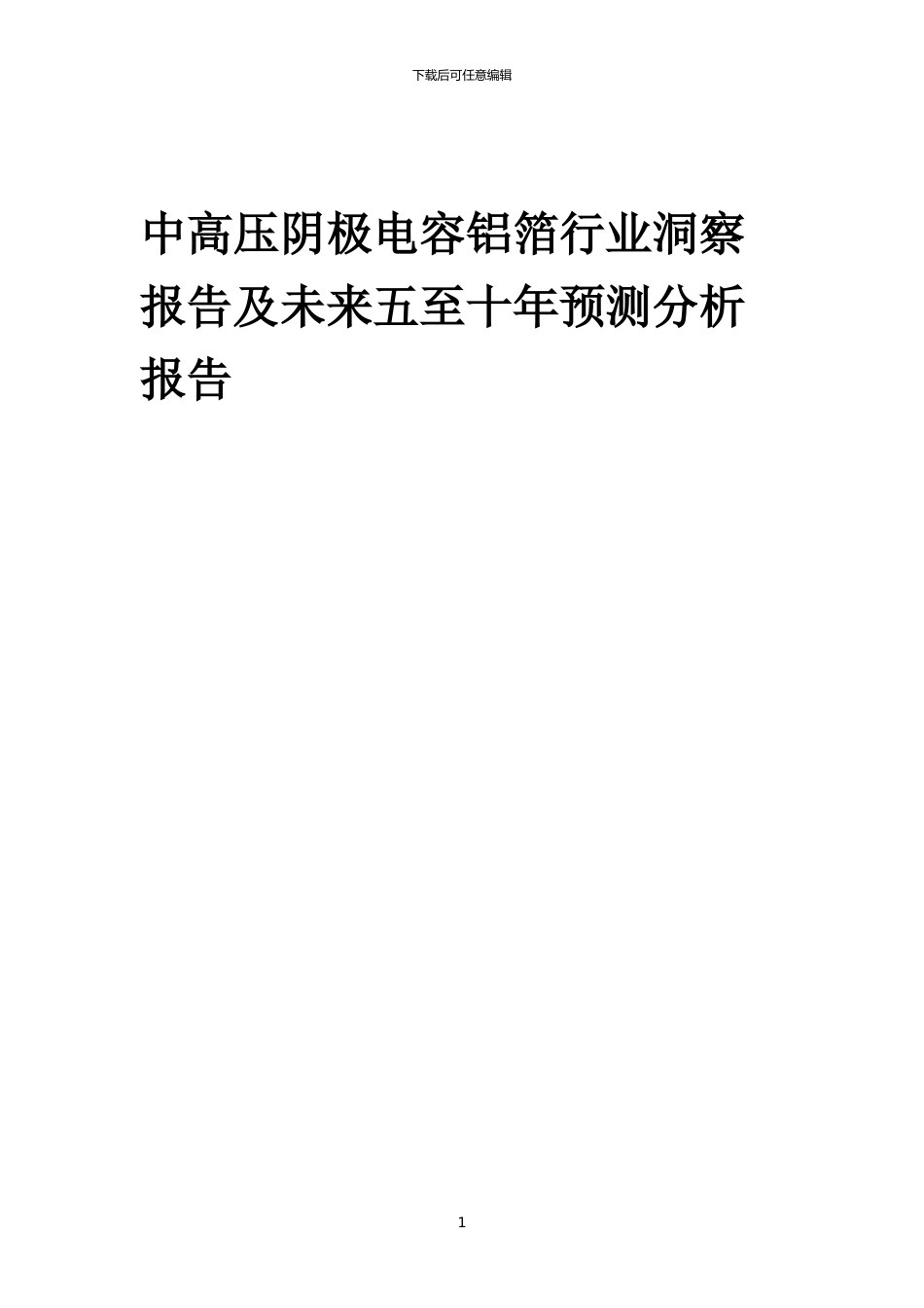 2024年中高压阴极电容铝箔行业洞察报告及未来五至十年预测分析报告_第1页
