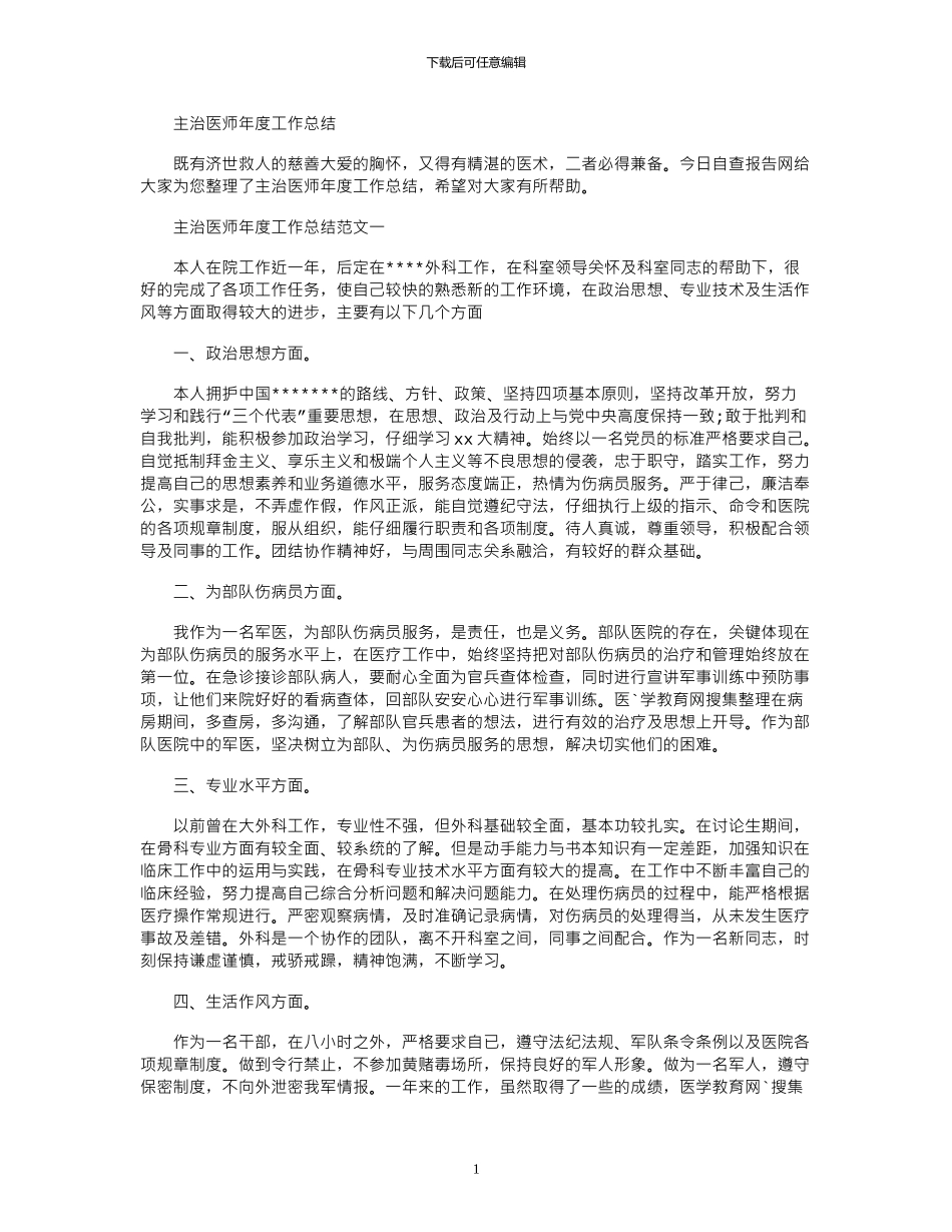 2024年主治医师年度工作总结_第1页