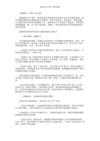 2024年乡镇城乡一体化工作总结