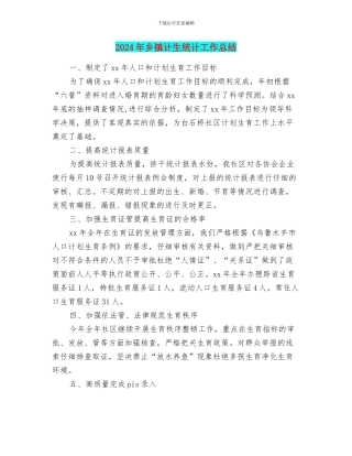 2024年乡镇计生统计工作总结