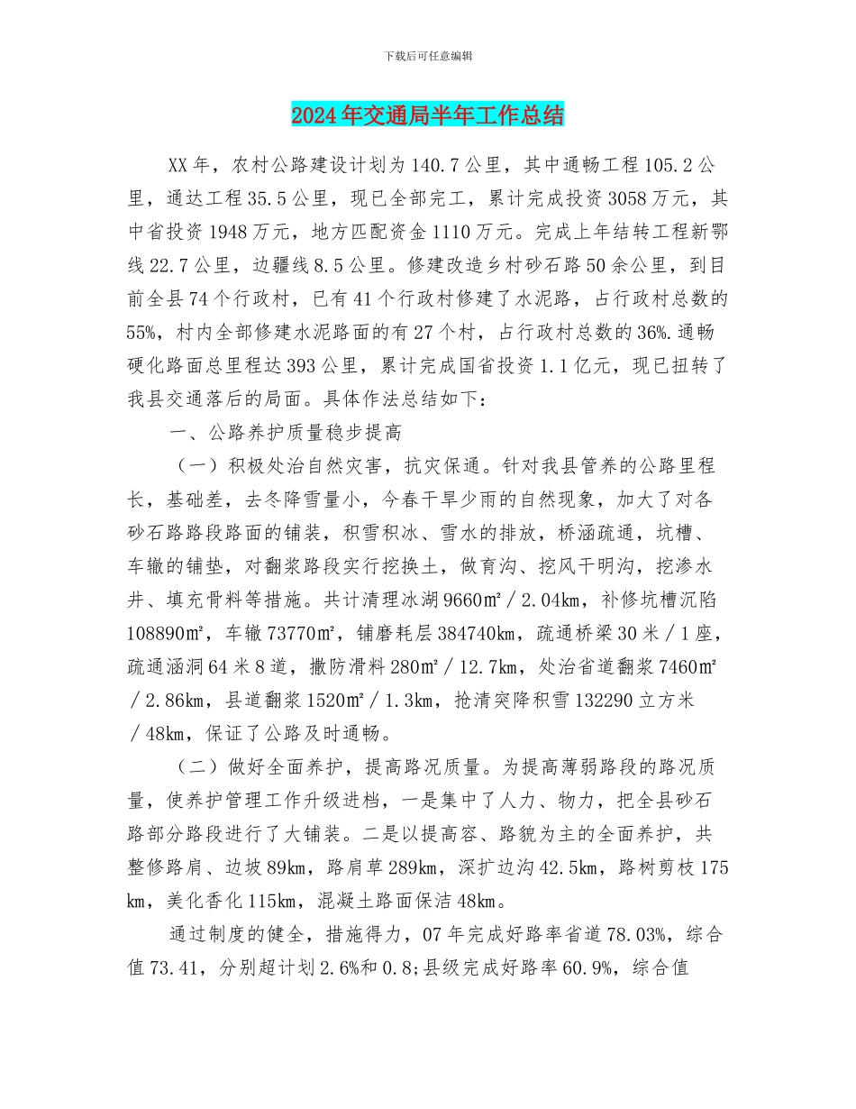 2024年交通局半年工作总结_第1页