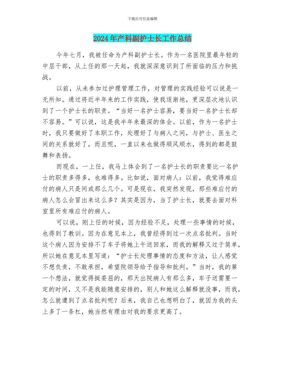 2024年产科副护士长工作总结_第1页