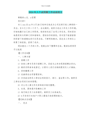 2024年人个试用期工作总结范文