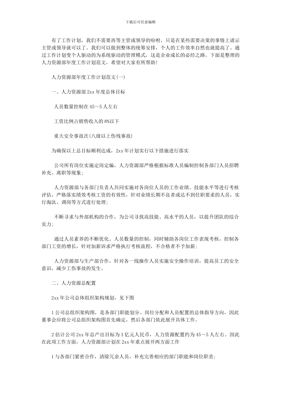 2024年人力资源部年度工作计划例文_第1页