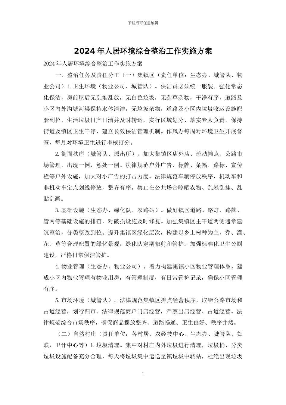 2024年人居环境综合整治工作实施方案_第1页