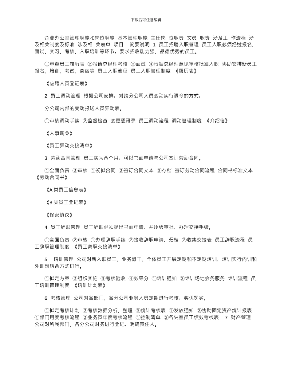 2024年企业办公室管理职能和岗位职能_第1页