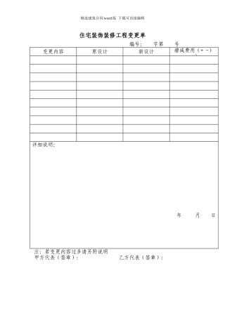 2024年住宅装饰装修工程变更单