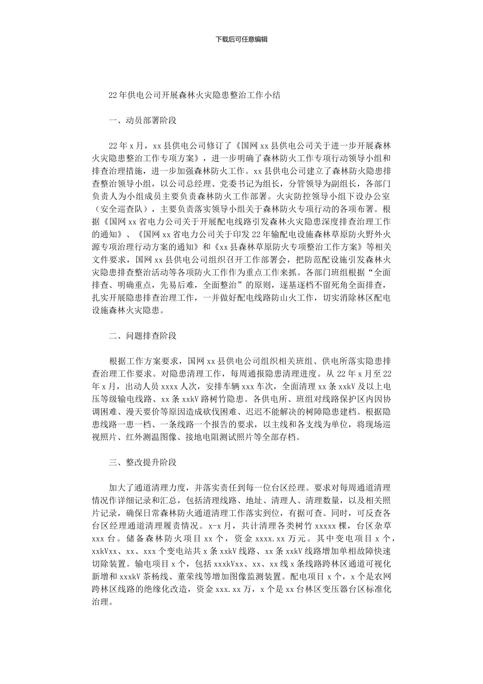 2024年供电公司开展森林火灾隐患整治工作小结_第1页