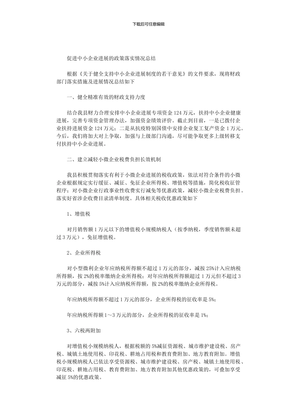 2024年促进中小企业发展的政策落实情况总结_第1页