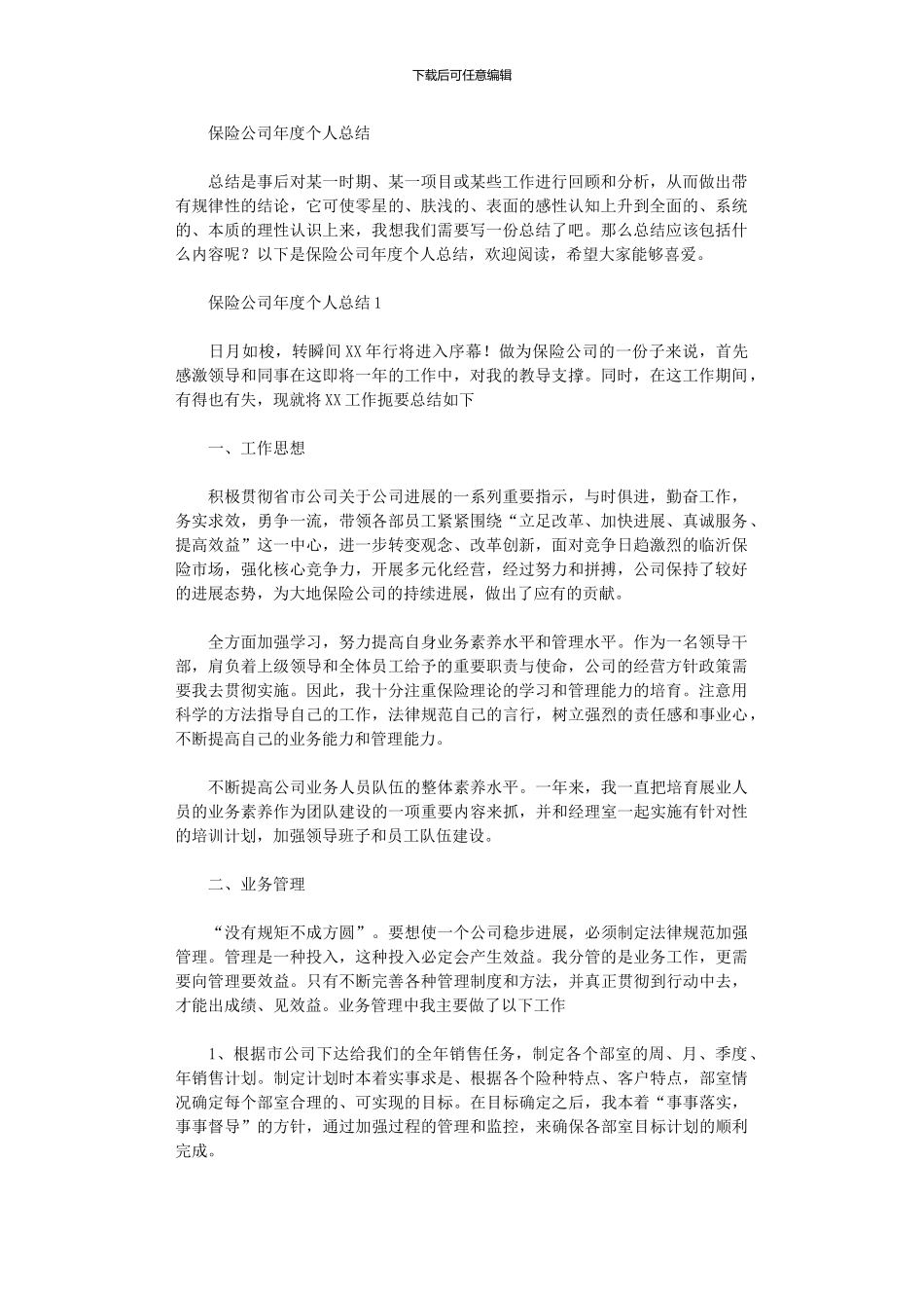 2024年保险公司年度个人总结_第1页