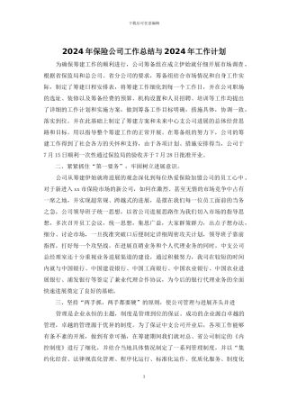 2024年保险公司工作总结与2024年工作计划