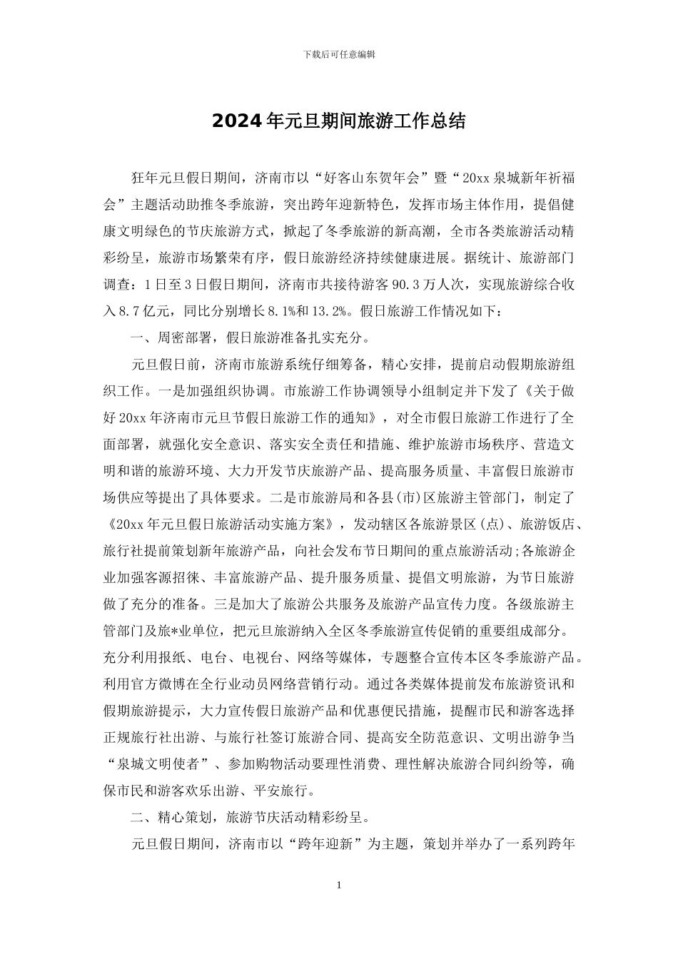 2024年元旦期间旅游工作总结_第1页