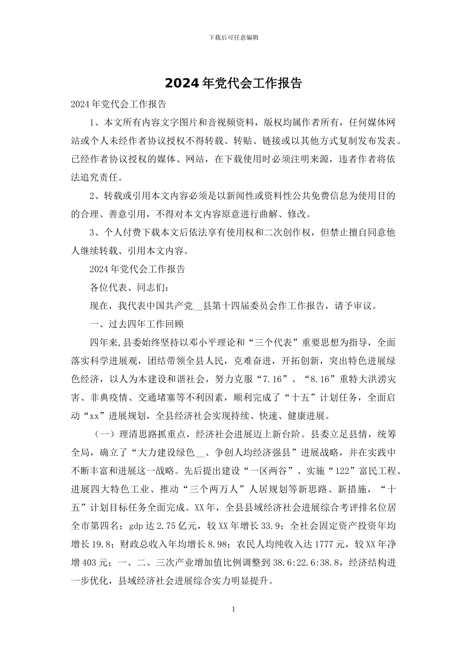 2024年党代会工作报告_第1页
