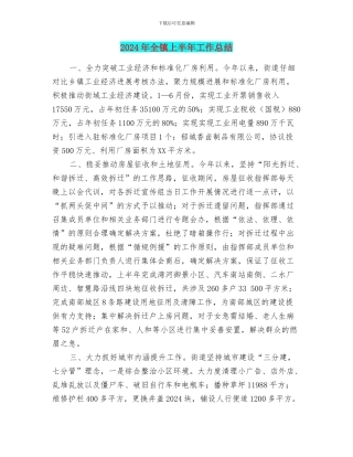 2024年全镇上半年工作总结