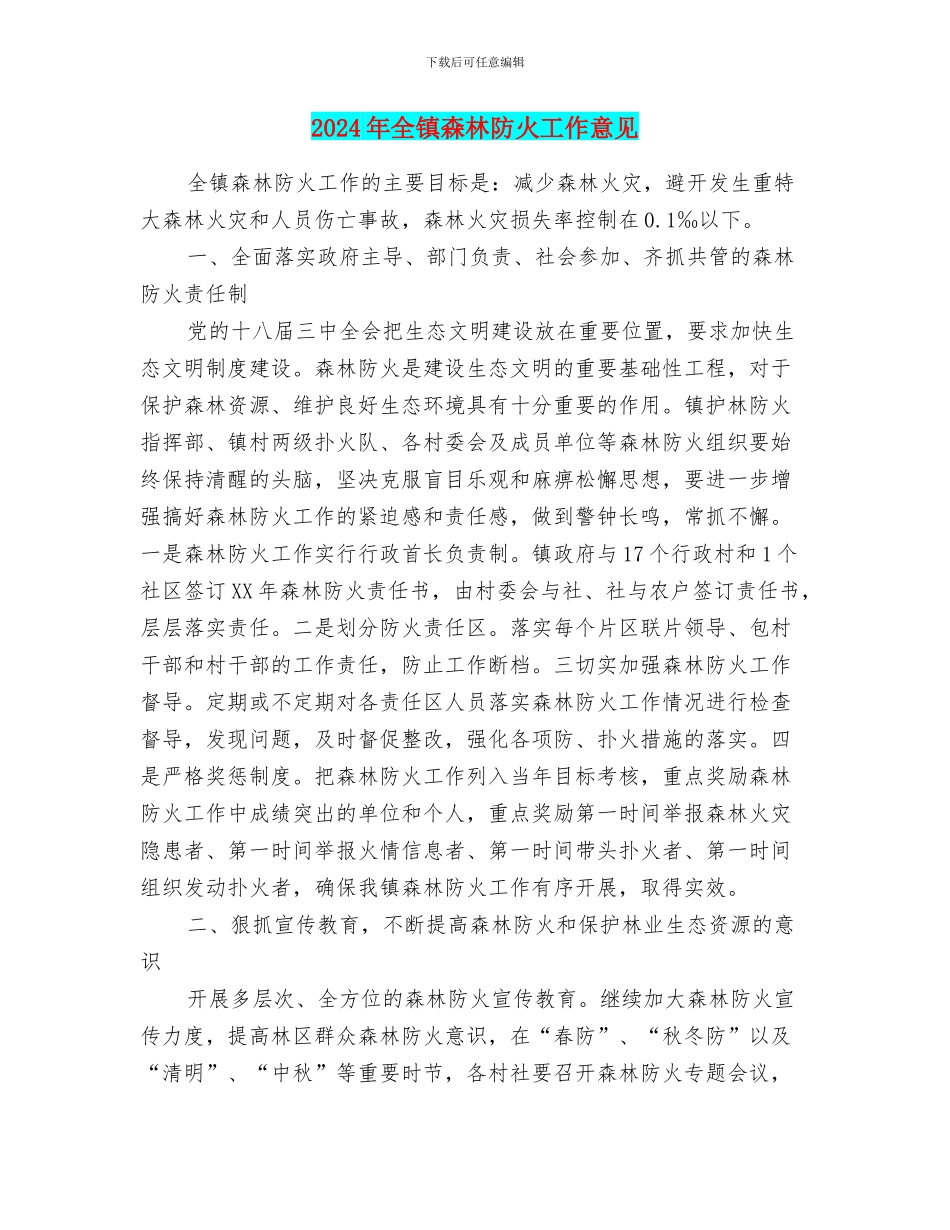 2024年全镇森林防火工作意见_第1页