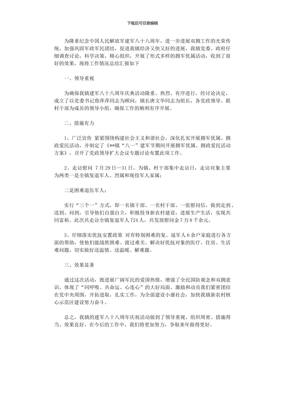 2024年八一建军节双拥活动总结_第1页