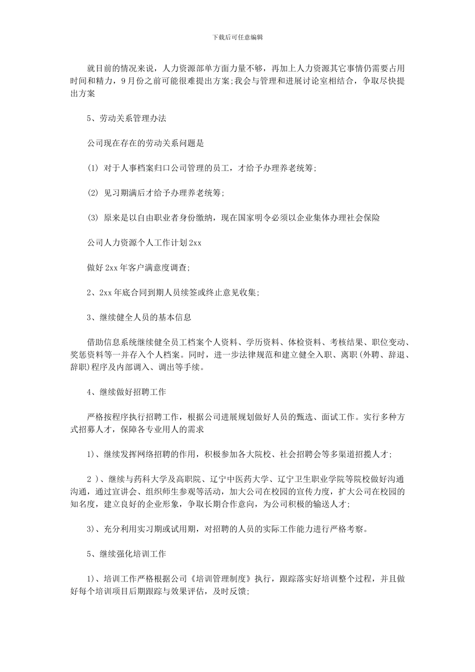 2024年公司人力资源个人工作计划_第2页