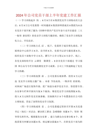 2024年公司党员干部上半年党建工作汇报