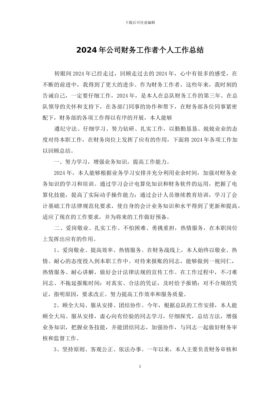 2024年公司财务工作者个人工作总结_第1页