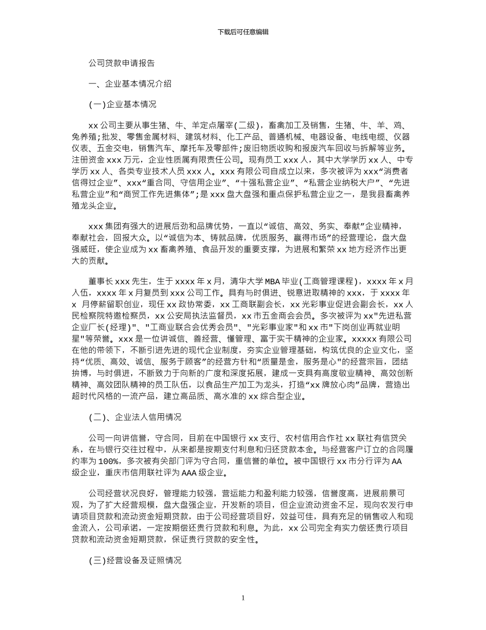2024年公司贷款申请报告_第1页