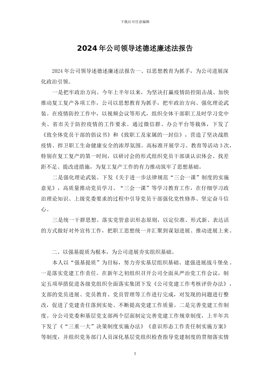2024年公司领导述德述廉述法报告_第1页