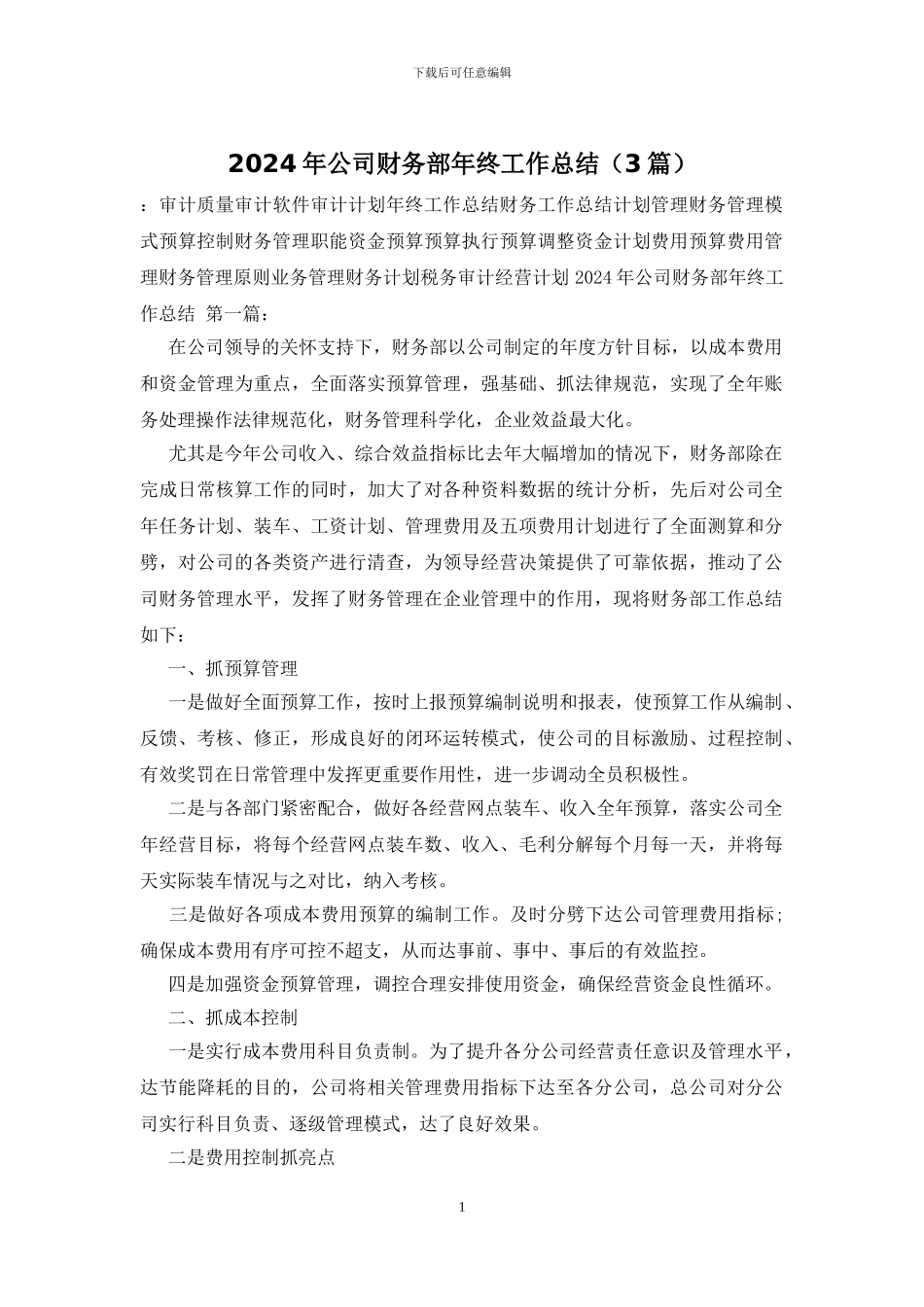 2024年公司财务部年终工作总结_第1页