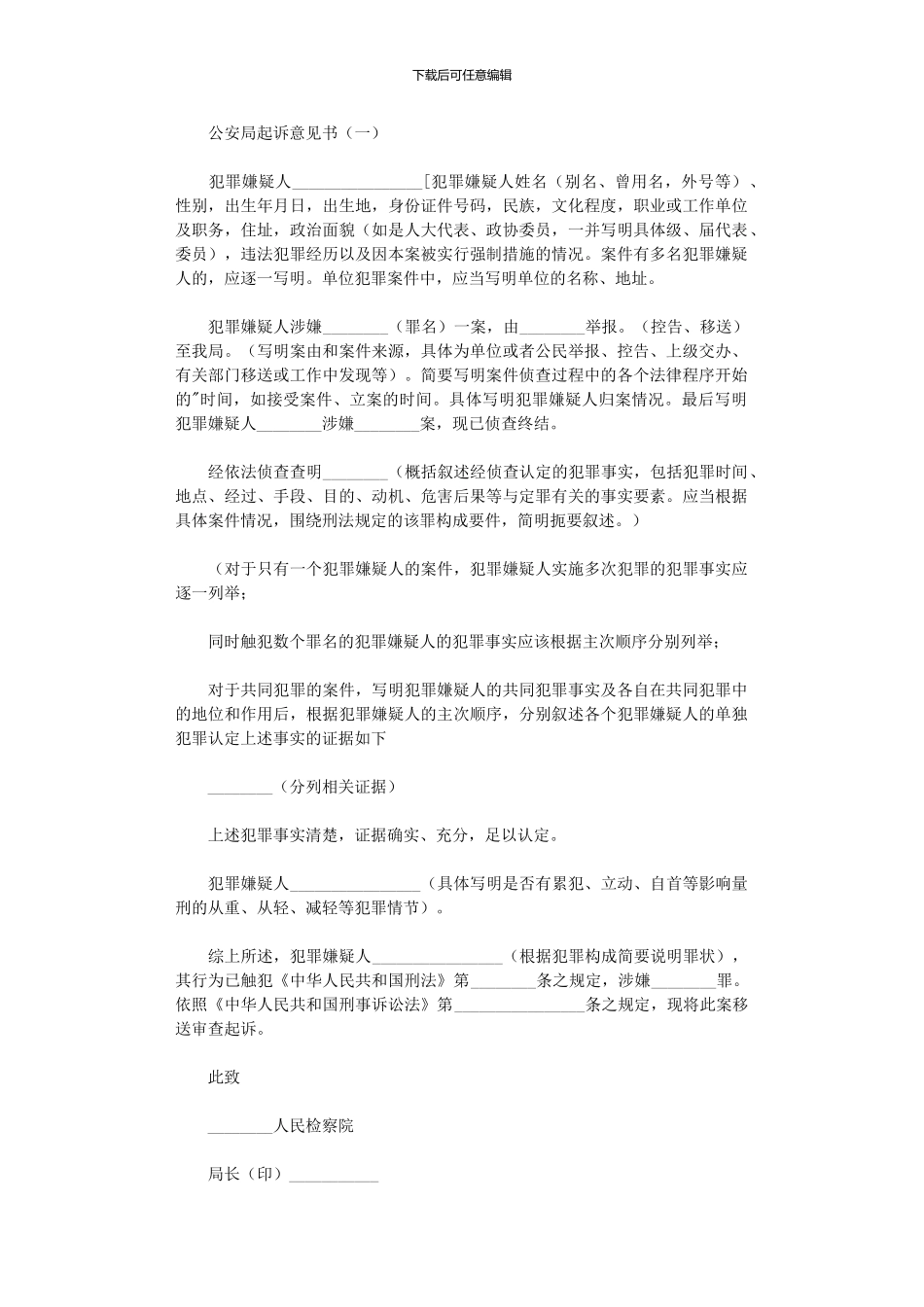 2024年公安局起诉意见书_第1页