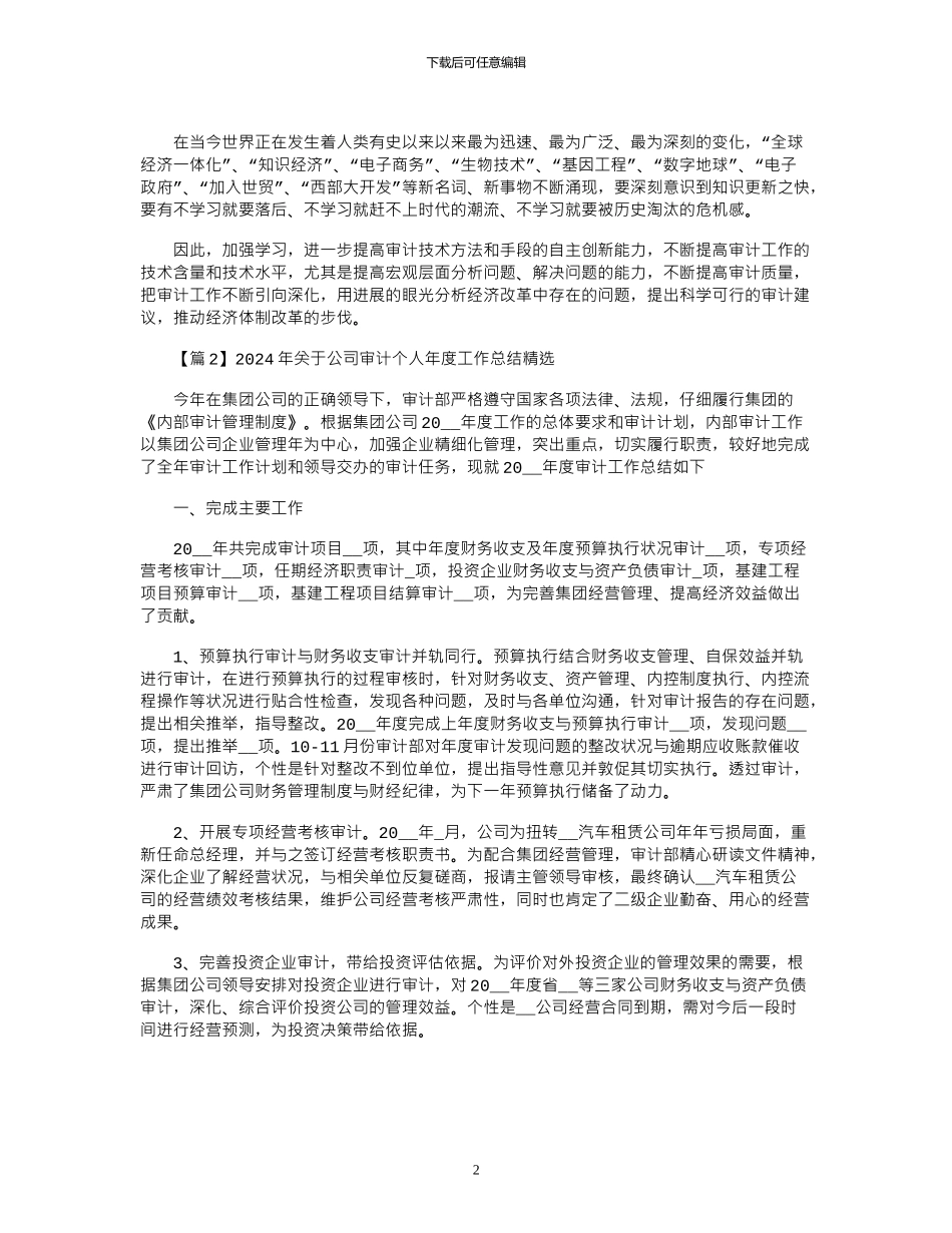 2024年关于公司审计个人年度工作总结精选_第2页