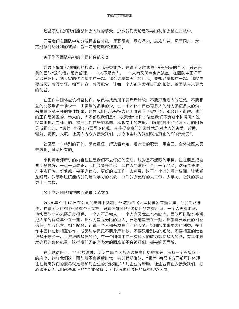 2024年关于学习团队精神的心得体会范文_第2页