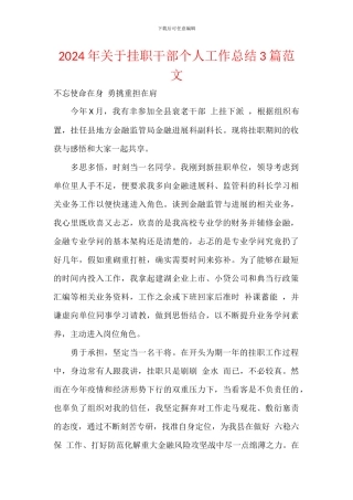 2024年关于挂职干部个人工作总结3篇范文