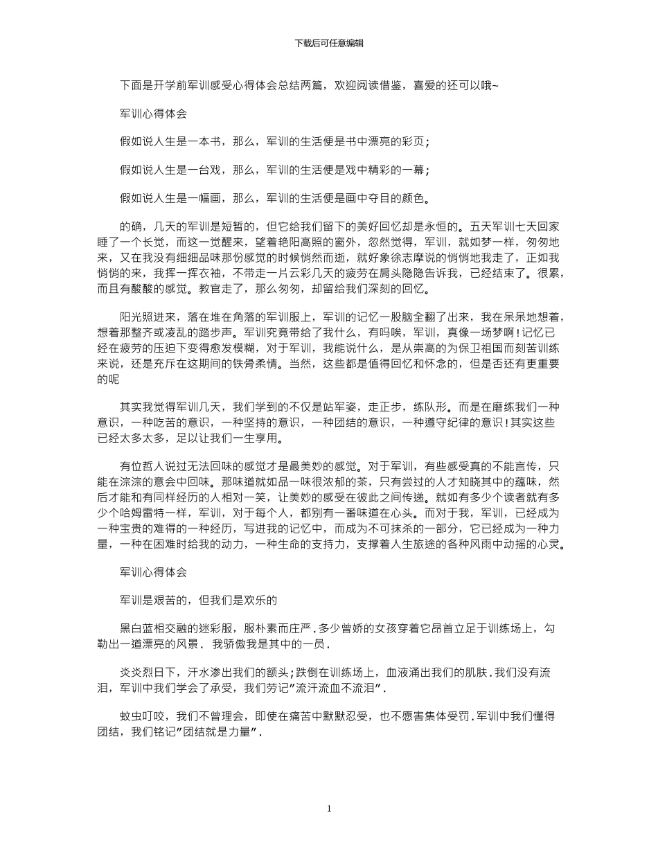 2024年军训心得体会锦集范文_第1页