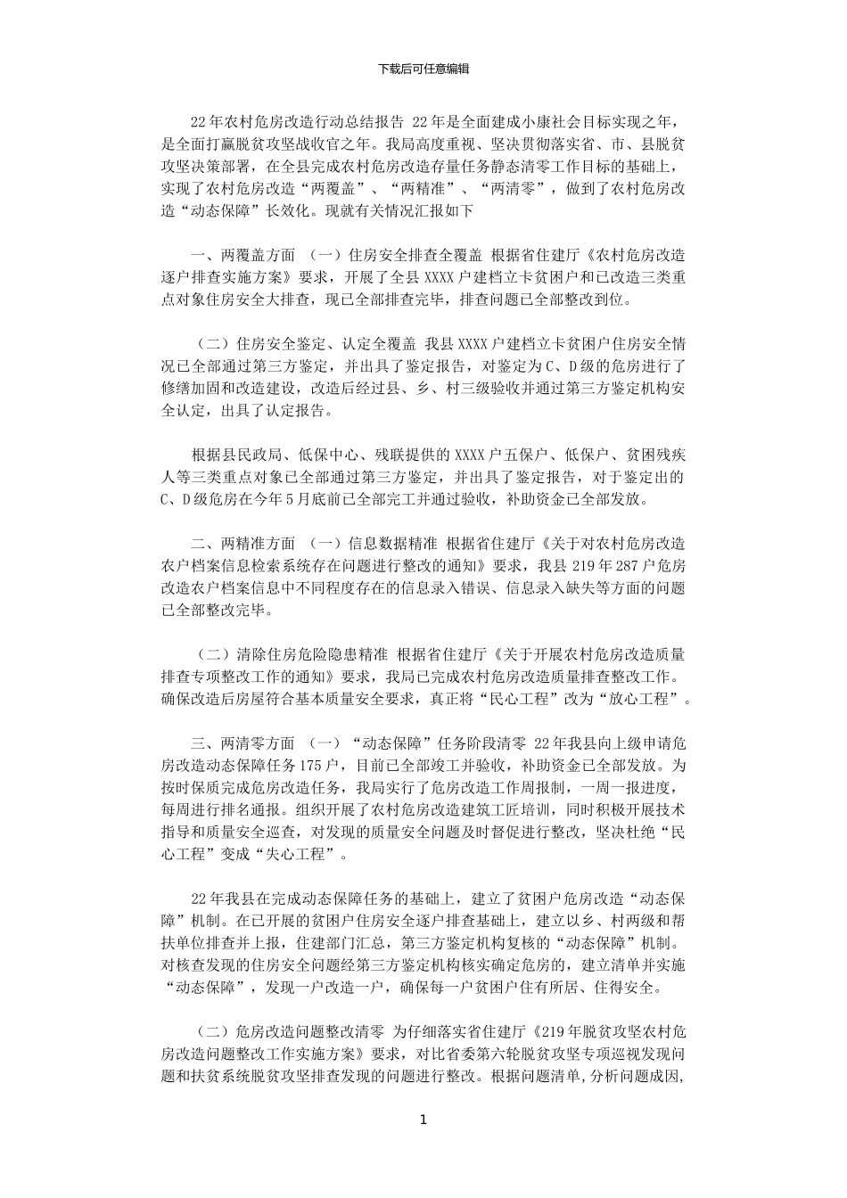 2024年农村危房改造行动总结报告_第1页