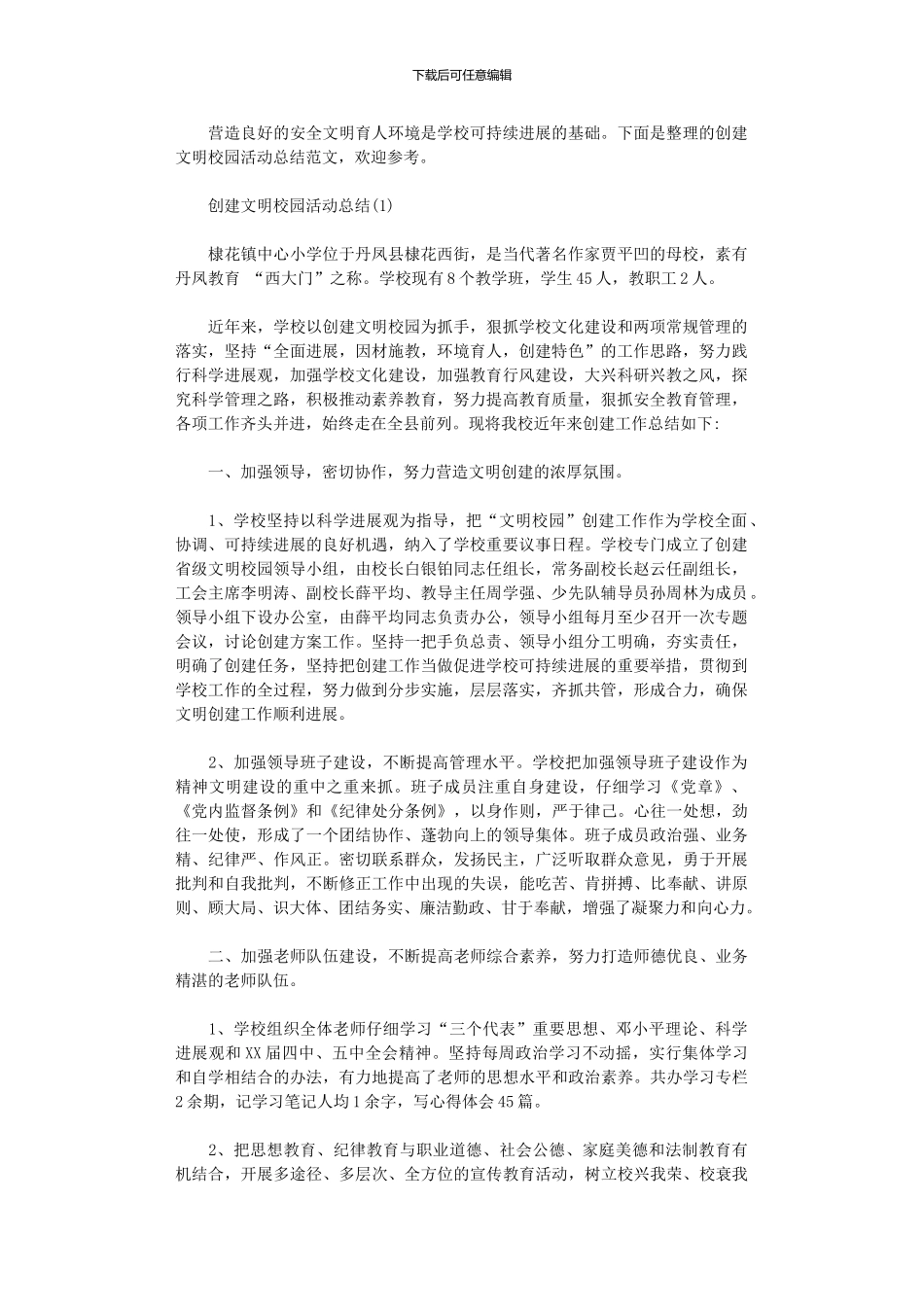 2024年创建文明校园活动总结_第1页