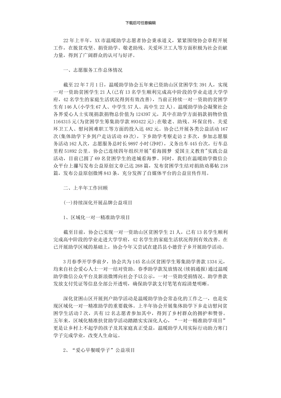 2024年助学志愿者协会年上半年工作总结_第1页