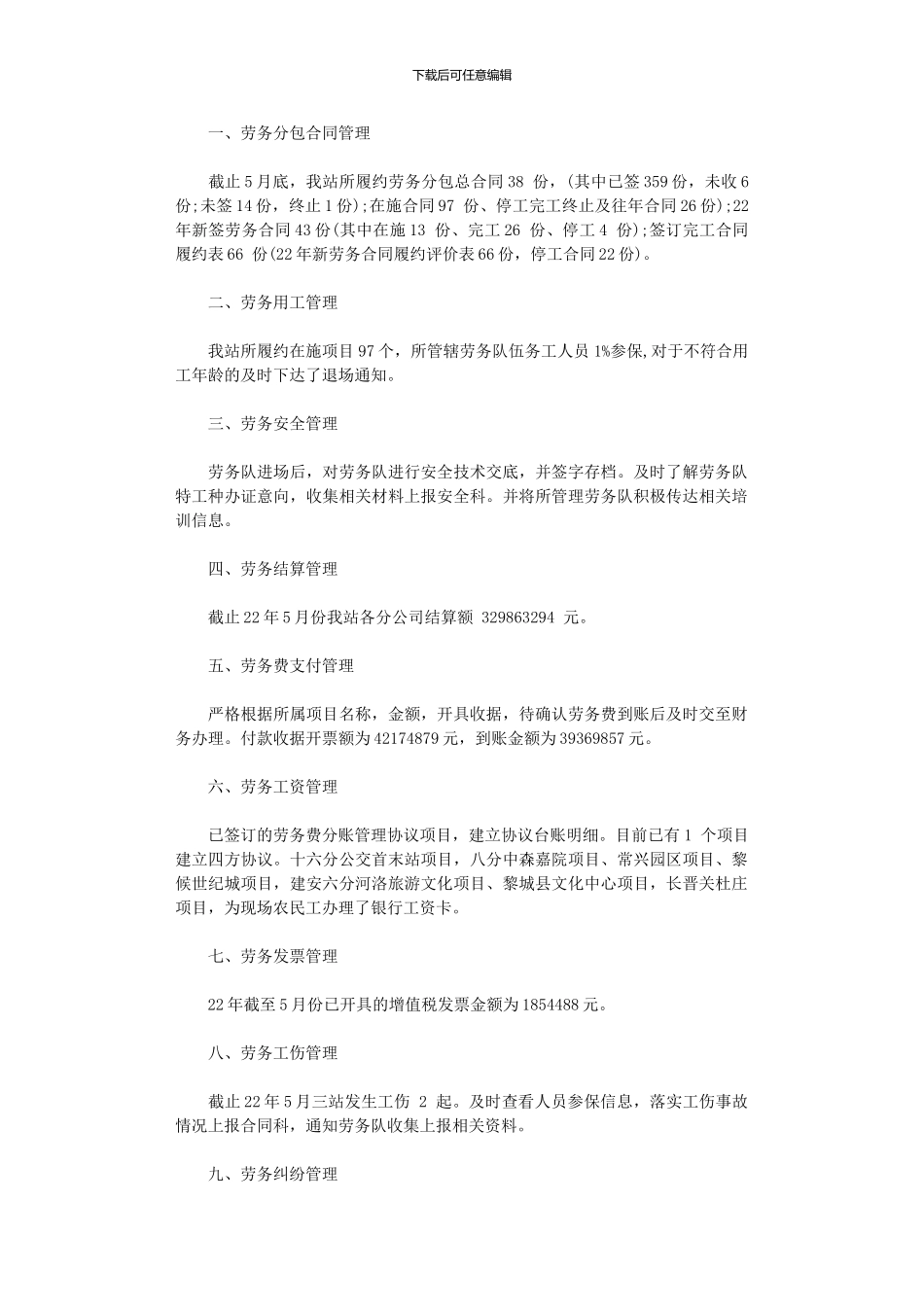 2024年劳务管理站年上半年工作总结范本_第1页