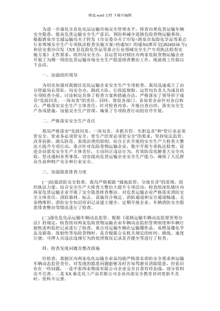 2024年危化品运输市场安全生产专项执法检查整治工作总结