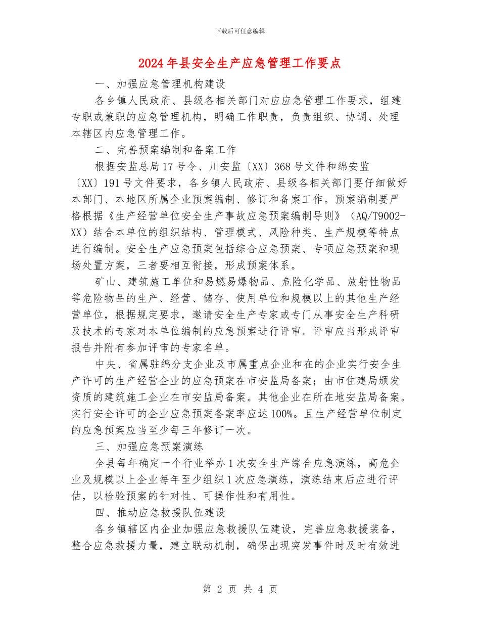 2024年县安全生产应急管理工作要点_第2页