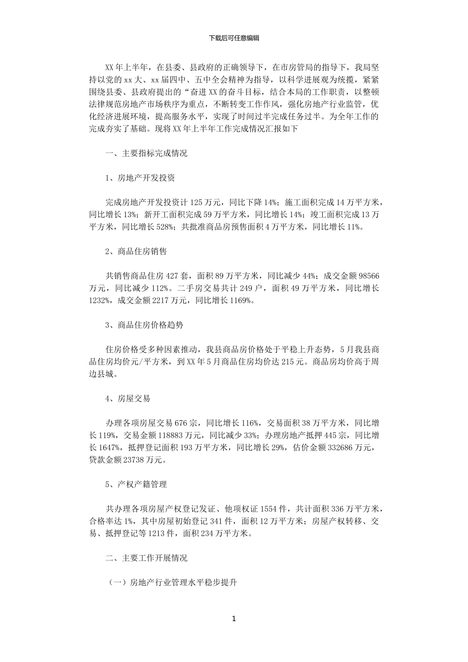 2024年县房地产管理局上半年工作总结_第1页