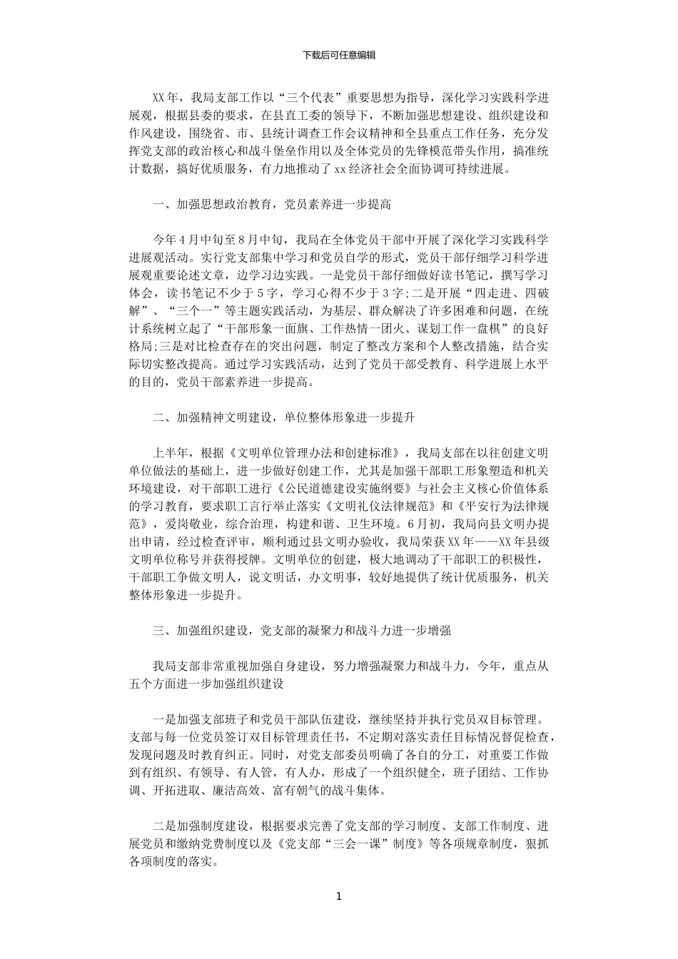 2024年县统计局党支部工作总结_第1页