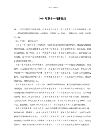 2024年双十一销售总结