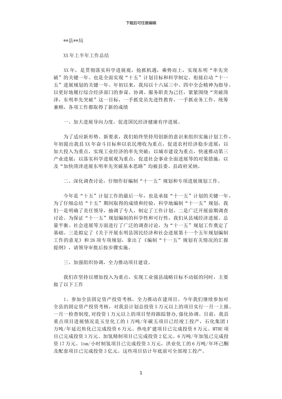 2024年发展计划局上半年工作总结_第1页