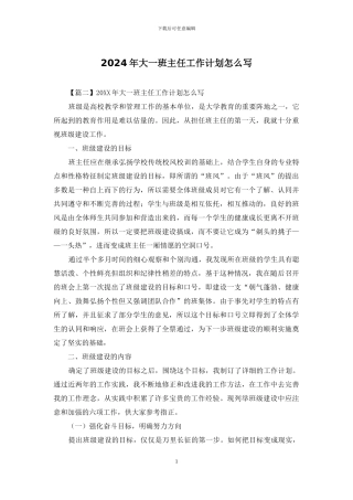 2024年大一班主任工作计划怎么写