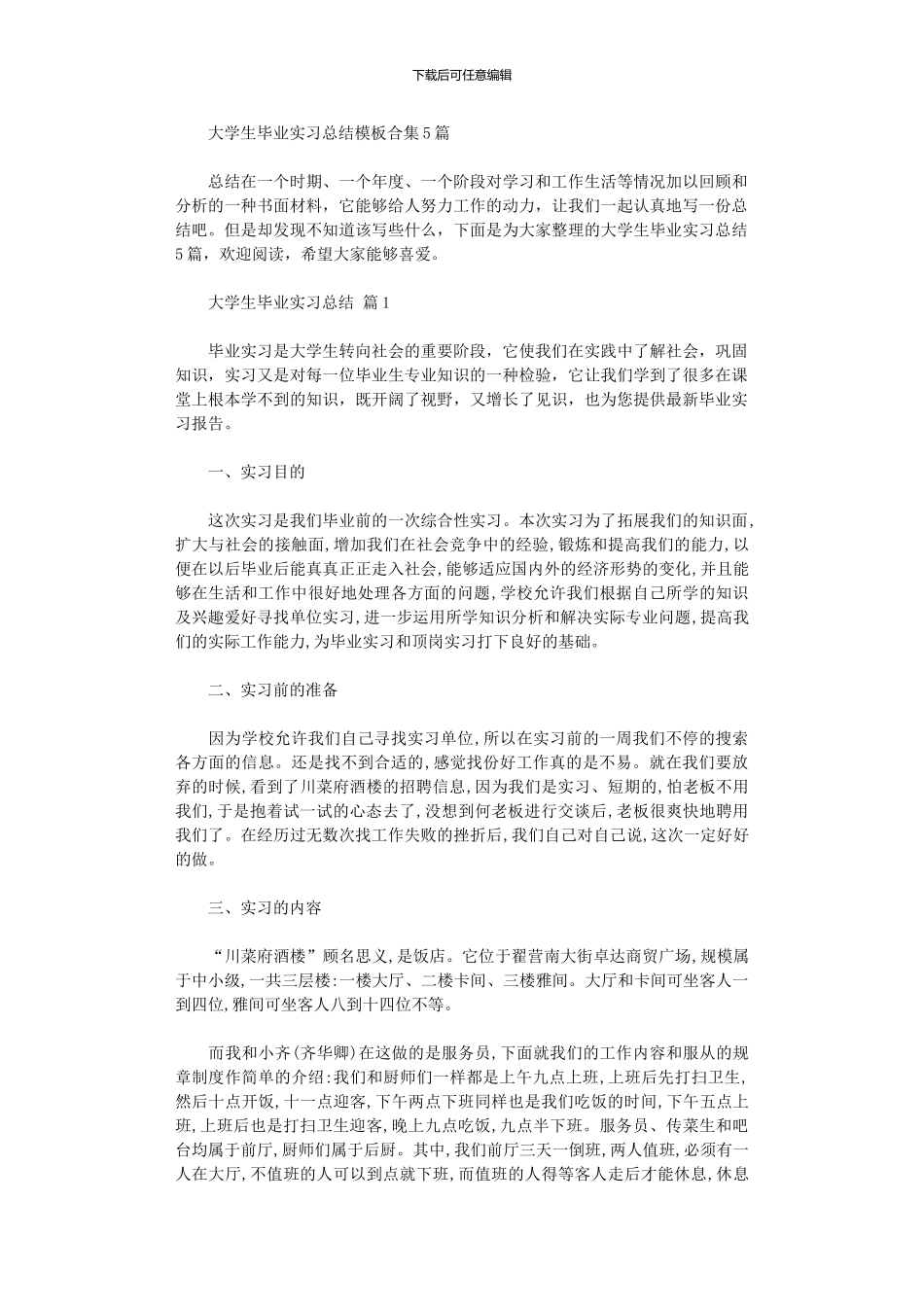 2024年大学生毕业实习总结模板_第1页