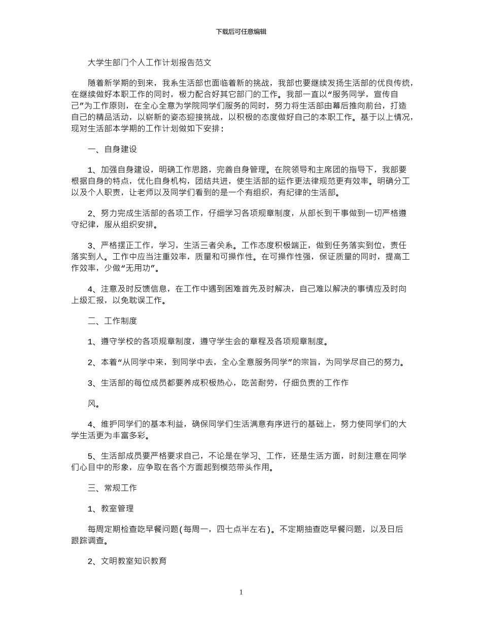 2024年大学生部门个人工作计划报告例文_第1页